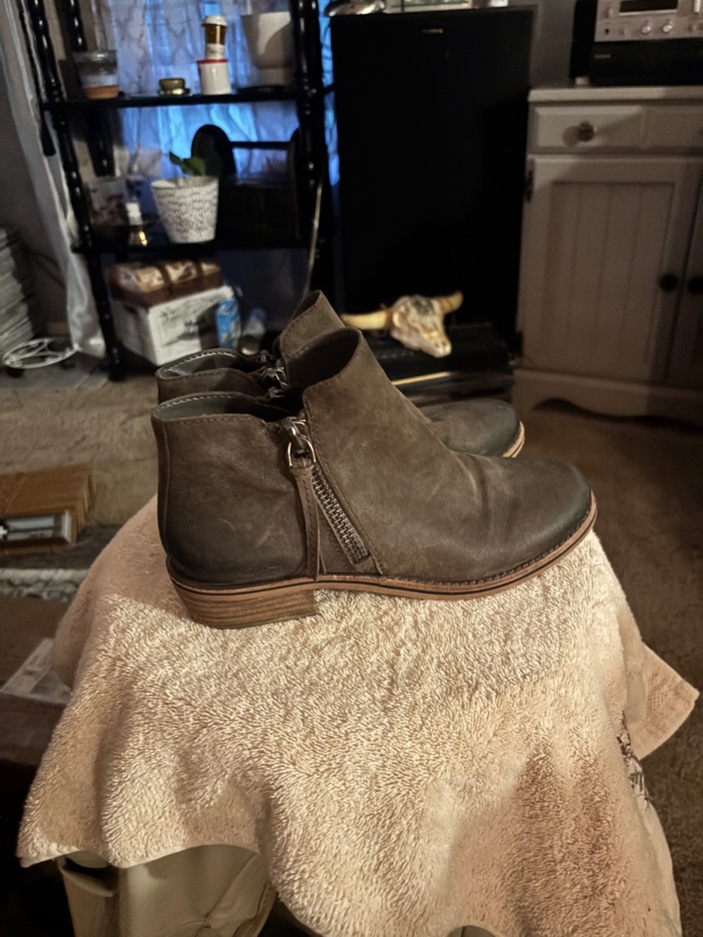 Gianni Bini Dark Brown Leather Ankle Booties with Decorative Outer Zip